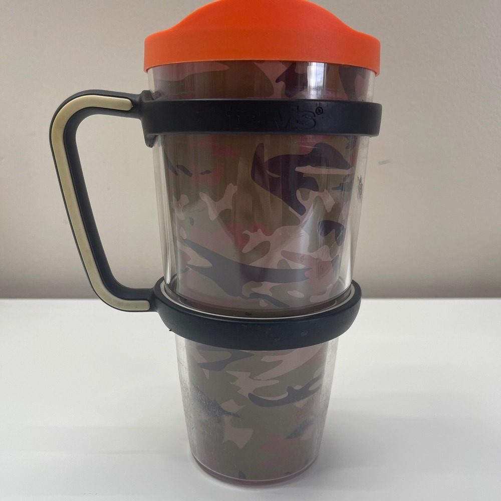 Tervis Tumbler 24oz Camo Insulated Travel Mug Orange Lid With Handle